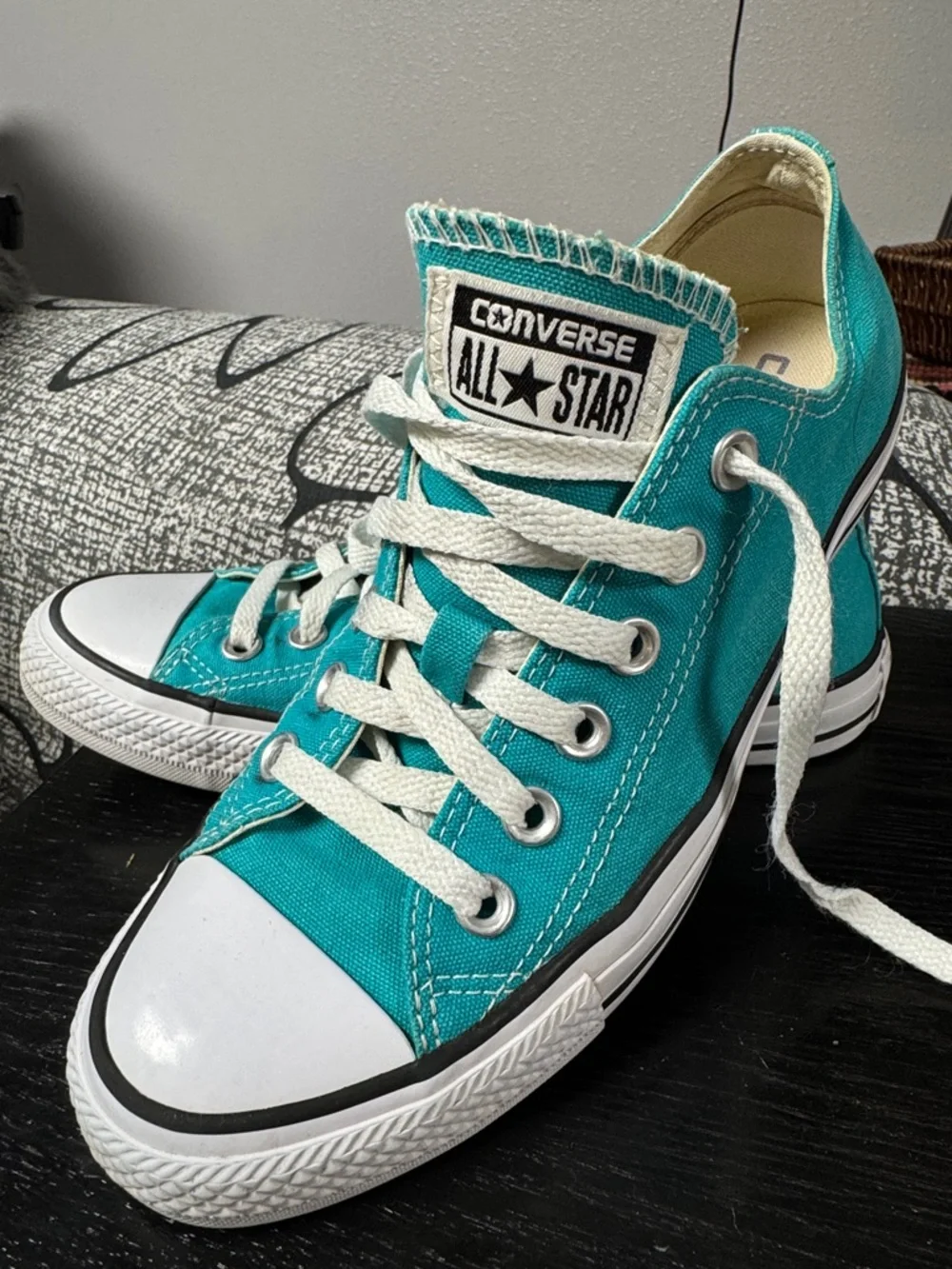 Converse Teal Low Top Sneakers with White Laces - Picture 7 of 10
